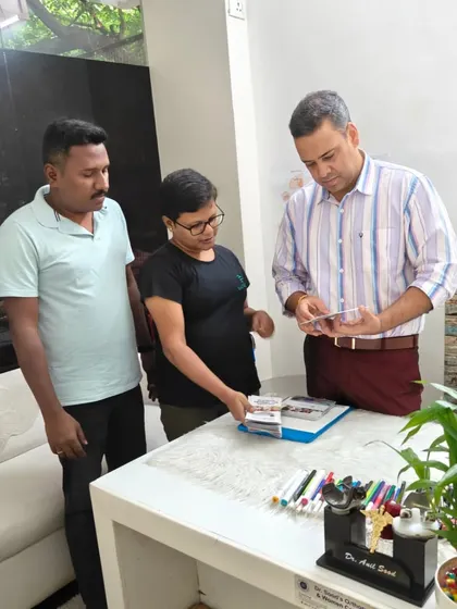 Collaboration is key to holistic health. Here I am with Dr. Anil Sood, discussing an integrated approach to orthopaedic health and recovery where our sauna and float tank can play a supportive role.