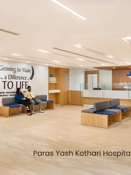 The OPD billing and waiting area at Paras Yash Kothari Hospital is another example of our adaptive reuse expertise. The space is designed to be open and intuitive, with clear signage and comfortable seating to reduce patient anxiety.