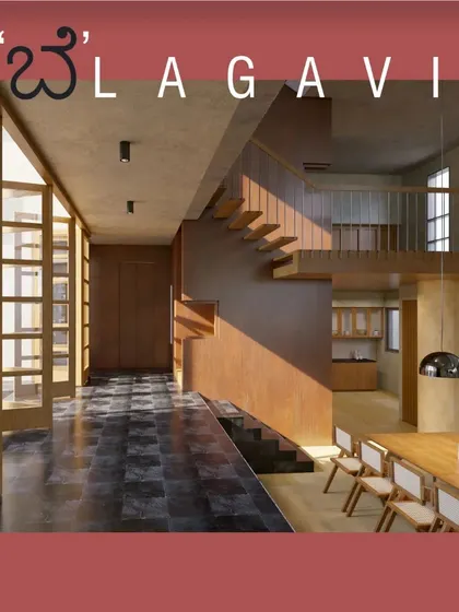 An interior rendering illustrating the split-level design. This approach creates visual connections between different zones, like the dining area and upper-level corridors, making the home feel unified and spacious.