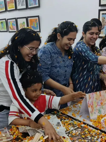 The joy of celebrating together! Our students and instructors having a blast with flower petals during our eco-friendly Holi celebration.