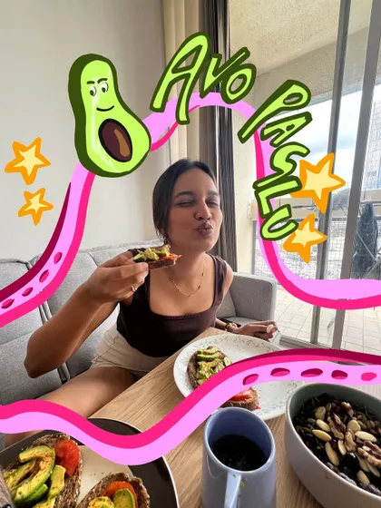 Avo-solutely delicious. A fun avocado character and colorful doodles make this breakfast photo extra playful.