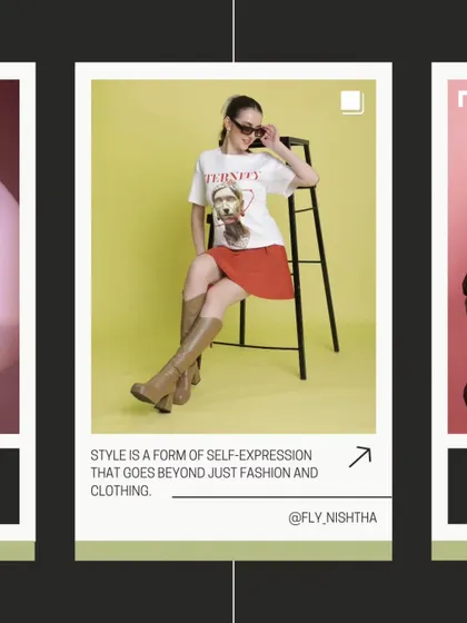 A creative layout demonstrating how different pieces from the collection can be styled. This format is great for showing variety and inspiring customers with different outfit ideas.