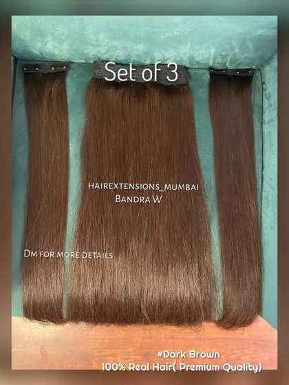 A dark brown set of 3 clip-on extensions. A perfect match for natural dark hair, adding volume and length seamlessly.