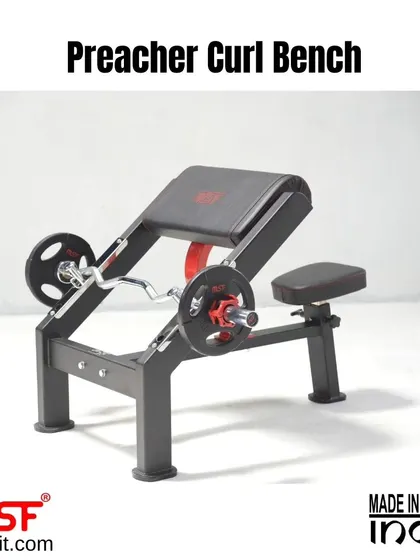 A side profile of the unloaded Preacher Curl Bench.