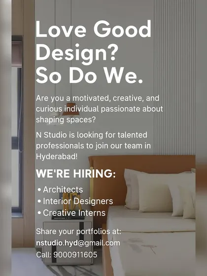 N Studio in Hyderabad is looking for creative interns to join their team of architects and interior designers.