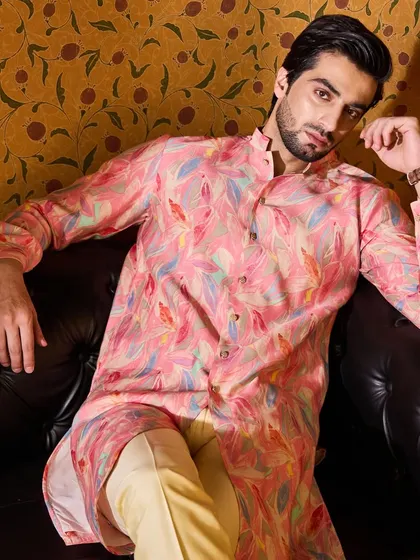 When life is full of color, your kurta should be too. This popping pink printed kurta is for the confident, metrosexual man. I designed it with a modern, relaxed fit, making it perfect for a haldi ceremony or a festive brunch.