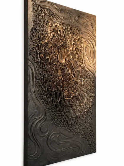 An angled view of "Self Discovery," showing its sculptural depth. I adore bringing hazy dreams to life, and this piece captures the charm of the unknown.