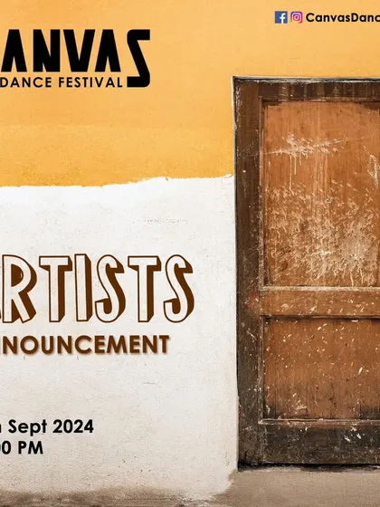 An announcement graphic for the Canvas Dance Festival, building anticipation for the reveal of the performing artists for our 2024 event.