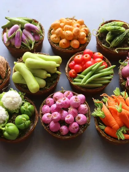 Another beautiful flat lay of the miniature vegetable baskets.