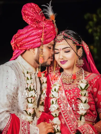 A romantic close-up of Akash and Sima, capturing the quiet intimacy between the couple on their wedding day.