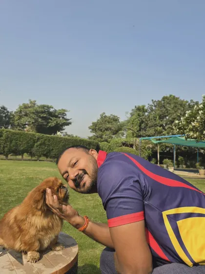Sharing a quiet moment with Sweety. For me, grooming is about building trust and showing 'pyaar'. I make sure every dog feels safe and comfortable with me.