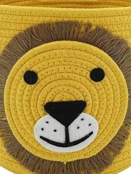 A close-up of our lion face rope basket, showing the detailed felt and thread work. It's a high-quality, handcrafted piece for your home.