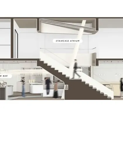The sectional drawing provides a clear overview of the two-story operation.