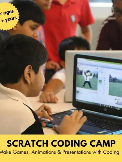 Our online Scratch Coding Camp for ages 11+ is a great starting point for learning to make games, animations, and presentations.