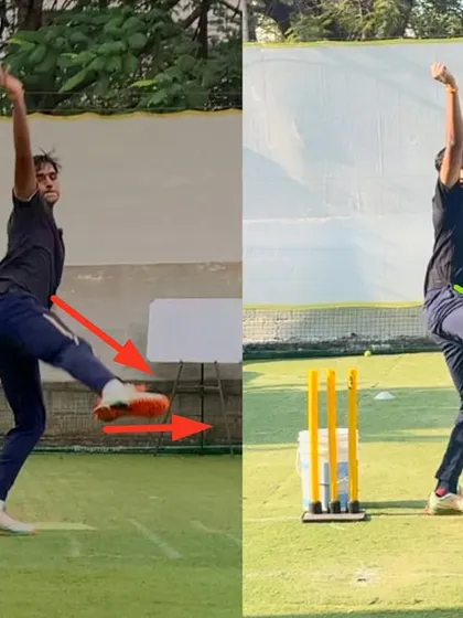 We worked on this left arm spinner's body finish to ensure it was aligned and coordinated. The 'after' image shows a much more powerful follow-through, which is essential for generating pace and revolutions.