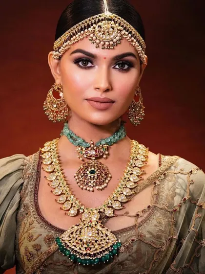 A close-up of a stunning South Indian bride. I will teach you how to perfect this look, from the base to the intricate eye makeup, in my next pro batch.