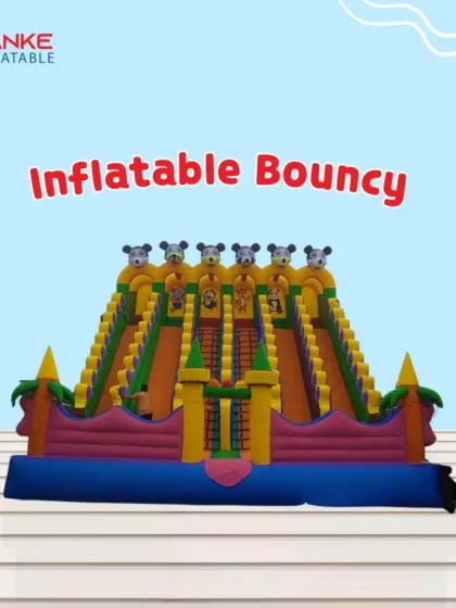 A graphic of our 5-lane bouncy slide. This shows the scale and how many children can play on it at the same time.
