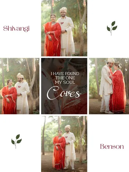 A creative collage celebrating the union of Shivangi and Benson, capturing their connection from different perspectives.