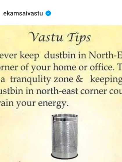 A crucial tip for home and office. Never keep a dustbin in the North-East corner, as this is a zone of tranquility and placing waste here can drain your energy and clarity.