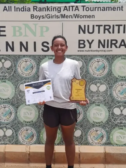 A collection celebrating Paavani Bisht's major victories, including her first All India CS U18 title and her success at the Tennis Premier League Delhi Masters.