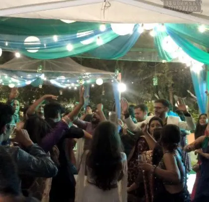 The dance floor is full of energy at the Punjabi wedding.