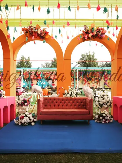 The vibrant colors and playful elements of the carnival stage design.