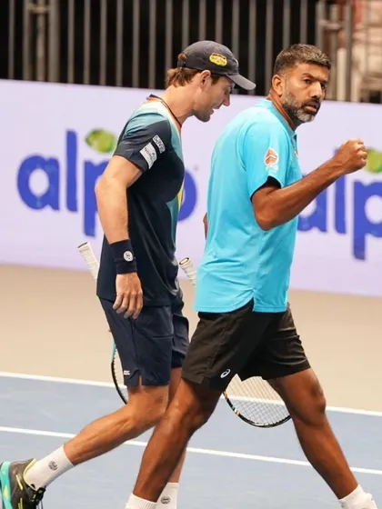 A moment of celebration and focus with my partner at the Erste Bank Open in Vienna.