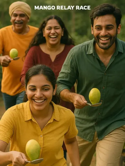 The mango relay race in full swing. It’s all about laughter, friendly competition, and making fun memories with family and friends.