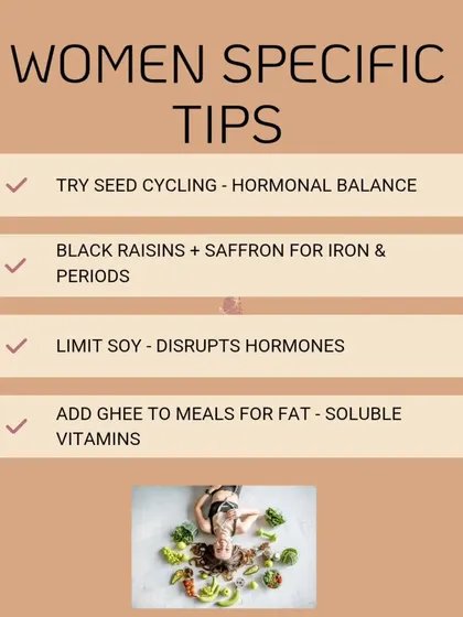 As a specialist in women's health, I provide targeted nutrition therapy for hormonal balance, PCOD, and overall well-being. My plans often include simple additions like seed cycling, ghee, and specific food combinations for period health.