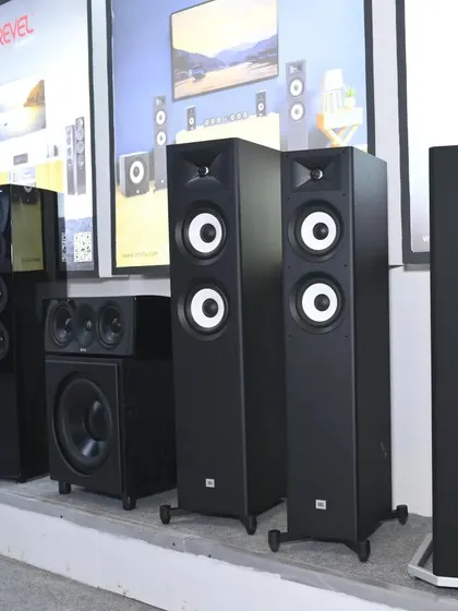 On display at our expo booth, a range of high performance tower and bookshelf speakers from JBL and Revel. These systems are engineered for audiophiles who demand precision, power, and an immersive listening experience.