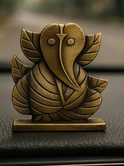A beautiful metal Ganesha idol in an antique bronze finish, perfect for your car dashboard to bring blessings on your journey.