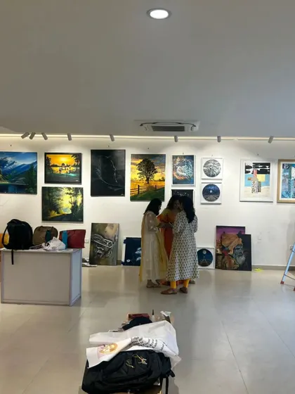 Our gallery during a group exhibition by the Vasantha art group. We regularly host shows that feature a wide variety of Indian artists and their exclusive artworks.