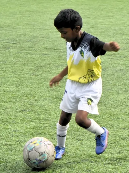 Celebrating our U-9 team's championship win at the Mega International Football Tournament. These moments of victory are what our young athletes train for.