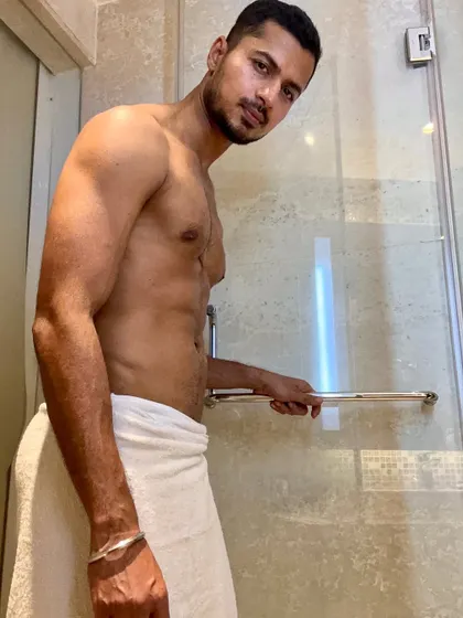 Another shot from the post-workout series, showing a lean and strong physique ready for the next challenge.