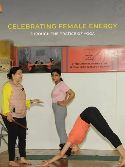 Celebrating female energy on International Women's Day. Here I am with students, demonstrating how yoga helps us step into our fullest, most radiant selves.