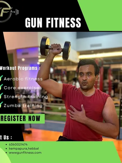We offer a variety of workout programs including aerobic fitness, core exercises, strength training, and Zumba. This graphic shows a member focused on his shoulder press, highlighting one of the many ways you can train with us.