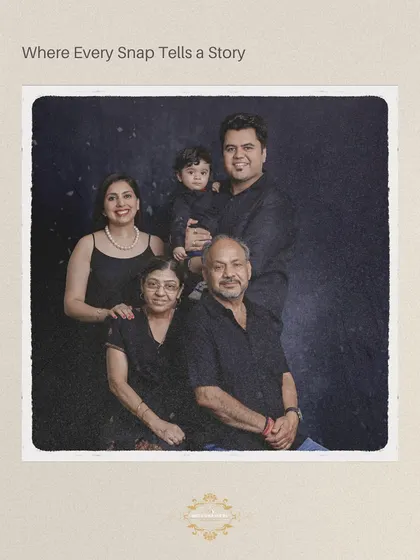 A formal multi-generational family portrait against a dark, textured backdrop. This classic, timeless look was achieved with my portable studio setup at the client's home.