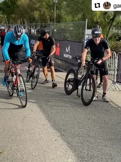 A focused client during the cycling stage of the triathlon in France. Endurance racing is as much a mental game as it is a physical one.