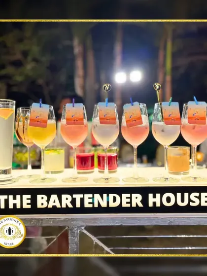 A beautiful lineup of our colorful cocktails and mocktails. We take pride in creating drinks that are as visually appealing as they are delicious.