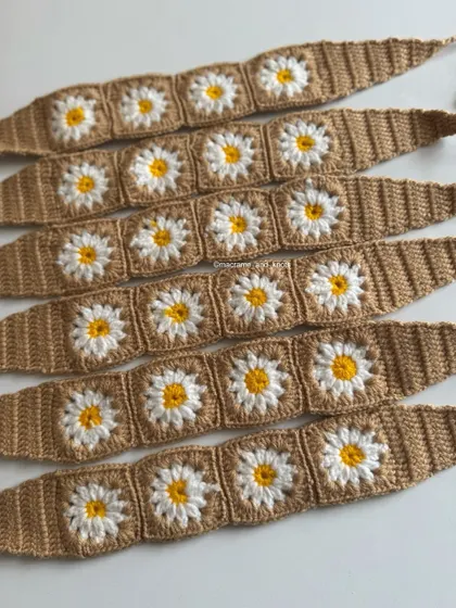 My new crochet daisy headbands are perfect for a bohemian or cottagecore look. The repeating granny square pattern is so charming and beautiful.