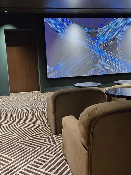 A duplicate of 88, providing another angle of this beautifully designed and unconventional home theater.