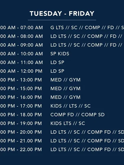 Here is our detailed weekday schedule for the 25m pool. With sessions running from early morning to late evening, you can find a time that fits your routine.