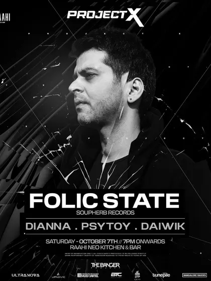 The flyer for "Project X" at Raahi, where I played alongside minimal techno artist Folic State.