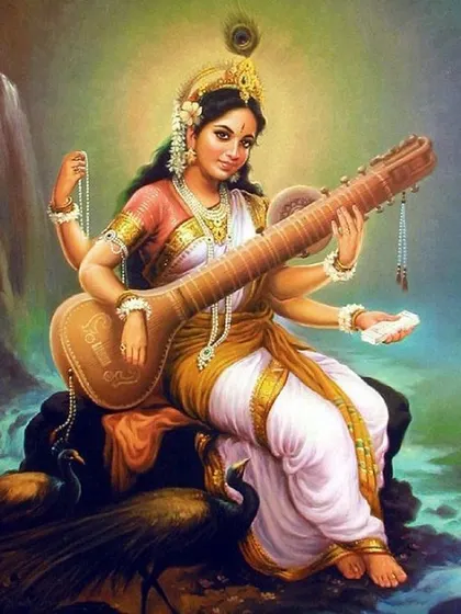 Goddess Saraswati is the embodiment of the purity of knowledge. Her grace is invoked to remove ignorance and bring enlightenment to all who seek wisdom.