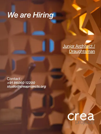 Crea Projects in Chennai is hiring a Junior Architect or Draughtsman, seeking candidates to support design development and project coordination.