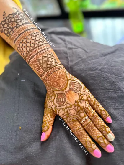 Another view of the special henna for a Tapasvi, showing the full arm design.
