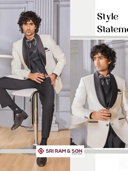 Confidence is your best accessory, and a great suit is your armor. This crisp white and black tuxedo is an example of our commitment to timeless style and tailoring excellence for any black-tie event.
