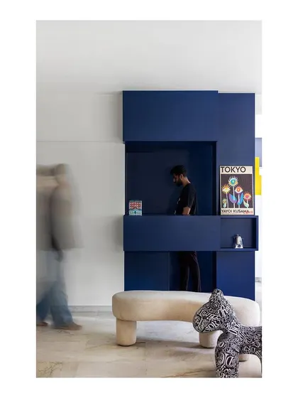 Views of the informal meeting areas and breakout zones in our Pune studio. We designed the office with a mix of formal workstations and comfortable lounges to foster both focused work and creative collaboration.