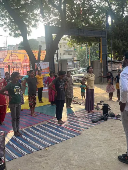 Another angle of an outdoor training session, focusing on warm-ups and basic stances. Fresh air and hard work.