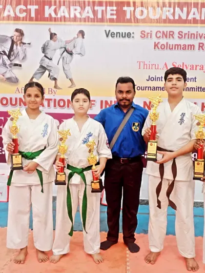 A full view of the stage with my students and their trophies. A proud moment for the Kyokushin Karate Foundation of India, New Delhi.